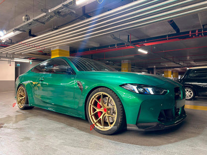 We manufacture premium quality forged wheels rims for BMW M4 G82 2024 in any design, size, color.

Wheels sizes:

Front: 20 x 9.5 ET 10

Rear: 21 x 10.5 ET 10
Weight:

Front: 9.6 kg (21.16 lbs)

Rear: 10.9 kg (24 lbs)

Finishing: Satin Gold

Forza Performance Group engineers and builds each set of custom made-to-order forged wheels individually for every specific customer. This means we not only produce the desired wheel design but also provide all the necessary sizes. All of our wheels can be manufactured 