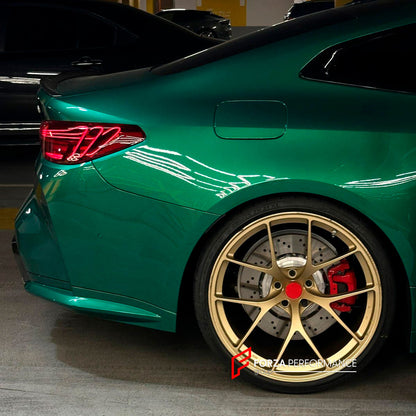 We manufacture premium quality forged wheels rims for BMW M4 G82 2024 in any design, size, color.

Wheels sizes:

Front: 20 x 9.5 ET 10

Rear: 21 x 10.5 ET 10
Weight:

Front: 9.6 kg (21.16 lbs)

Rear: 10.9 kg (24 lbs)

Finishing: Satin Gold

Forza Performance Group engineers and builds each set of custom made-to-order forged wheels individually for every specific customer. This means we not only produce the desired wheel design but also provide all the necessary sizes. All of our wheels can be manufactured 