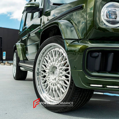 We manufactured premium quality forged wheels rims for our client's MERCEDES BENZ G CLASS AMG W465 2025+&nbsp;with the following specifications:

WHEEL SIZE:

PCD: 5 x 130
CB: 84.1
THIS WHEEL DESIGN CAN BE CUSTOM-MADE FOR YOUR CAR IN ANY SIZE AND COLOR OPTIONS
Available in monoblock, 2-piece, 3-piece, duoblock, beadlock
3D wheel renderings are provided according to the exact dimensions and specifications requested by the client, ensuring proper fitment for their car prior to production

OPTIONS:&nbsp;

Brus