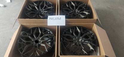 We produced premium quality forged wheels rims for  LAMBORGHINI HURACAN  Our wheels sizes:  Front 20 x 9 ET 30  Rear 21 x 12 ET 35  Finishing: Brushed Black  Forged wheels can be produced in any wheel specs by your inquiries and we can provide our specs