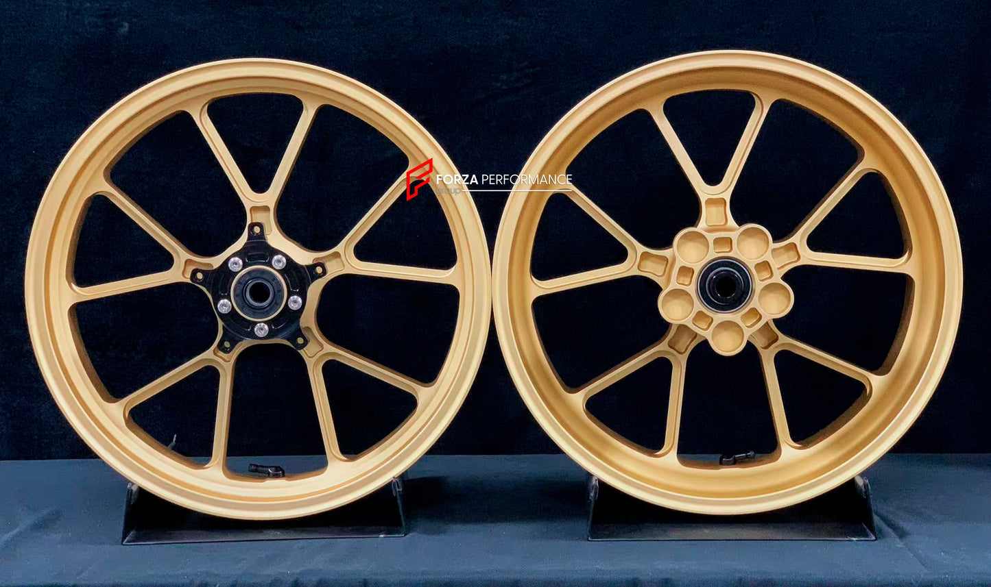 We manufacture premium quality forged motorcycle wheels rims for HONDA CBR650R in any design, size, color.

Wheel sizes (motorcycle spec):

Front: 3.5 x 17

Rear: 5.5 x 17

Weight:

Front: 4.2 kg (9.26 lbs)

Rear: 4.8 kg (10.58 lbs)


Finishing: Matt Gold

Forza Performance Group engineers and manufactures each forged motorcycle wheel individually per order. This ensures precise fitment, uncompromised strength, and unique styling. Whether for racing, touring, or daily use — our wheels are built for both per