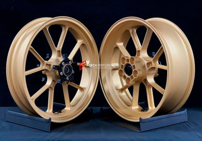 We manufacture premium quality forged motorcycle wheels rims for HONDA CBR650R in any design, size, color.

Wheel sizes (motorcycle spec):

Front: 3.5 x 17

Rear: 5.5 x 17

Weight:

Front: 4.2 kg (9.26 lbs)

Rear: 4.8 kg (10.58 lbs)


Finishing: Matt Gold

Forza Performance Group engineers and manufactures each forged motorcycle wheel individually per order. This ensures precise fitment, uncompromised strength, and unique styling. Whether for racing, touring, or daily use — our wheels are built for both per