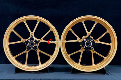 We manufacture premium quality forged motorcycle wheels rims for HONDA CBR650R in any design, size, color.

Wheel sizes (motorcycle spec):

Front: 3.5 x 17

Rear: 5.5 x 17

Weight:

Front: 4.2 kg (9.26 lbs)

Rear: 4.8 kg (10.58 lbs)


Finishing: Matt Gold

Forza Performance Group engineers and manufactures each forged motorcycle wheel individually per order. This ensures precise fitment, uncompromised strength, and unique styling. Whether for racing, touring, or daily use — our wheels are built for both per