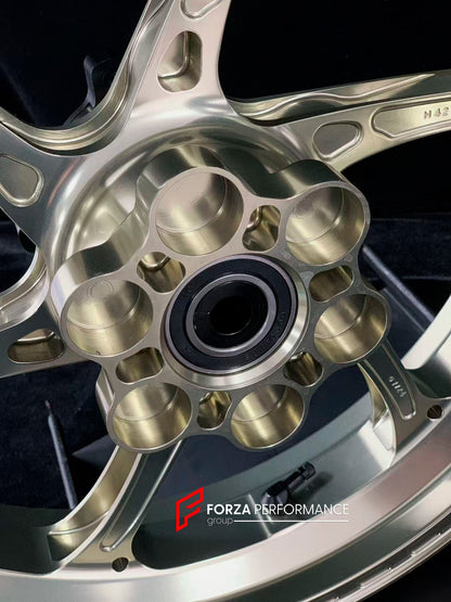 We manufacture premium quality forged motorcycle wheels rims for CFMOTO 450SR in any design, size, color.

Wheel sizes (motorcycle spec):

Front: 3.0 x 17

Rear: 4.0 x 17

Weight:

Front: 3.5 kg (7.72 lbs)

Rear: 4.55 kg (10.03 lbs)


Finishing: Gloss Bronze

Forza Performance Group engineers and manufactures each forged motorcycle wheel individually per order. This ensures precise fitment, uncompromised strength, and unique styling. Whether for racing, touring, or daily use — our wheels are built for both 