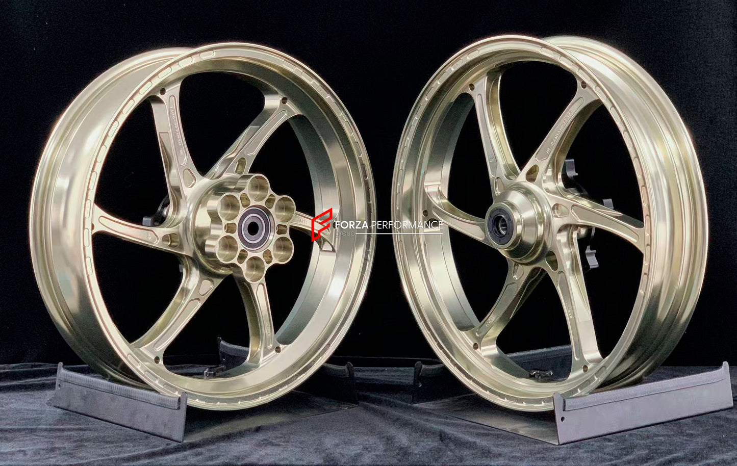 We manufacture premium quality forged motorcycle wheels rims for CFMOTO 450SR in any design, size, color.

Wheel sizes (motorcycle spec):

Front: 3.0 x 17

Rear: 4.0 x 17

Weight:

Front: 3.5 kg (7.72 lbs)

Rear: 4.55 kg (10.03 lbs)


Finishing: Gloss Bronze

Forza Performance Group engineers and manufactures each forged motorcycle wheel individually per order. This ensures precise fitment, uncompromised strength, and unique styling. Whether for racing, touring, or daily use — our wheels are built for both 