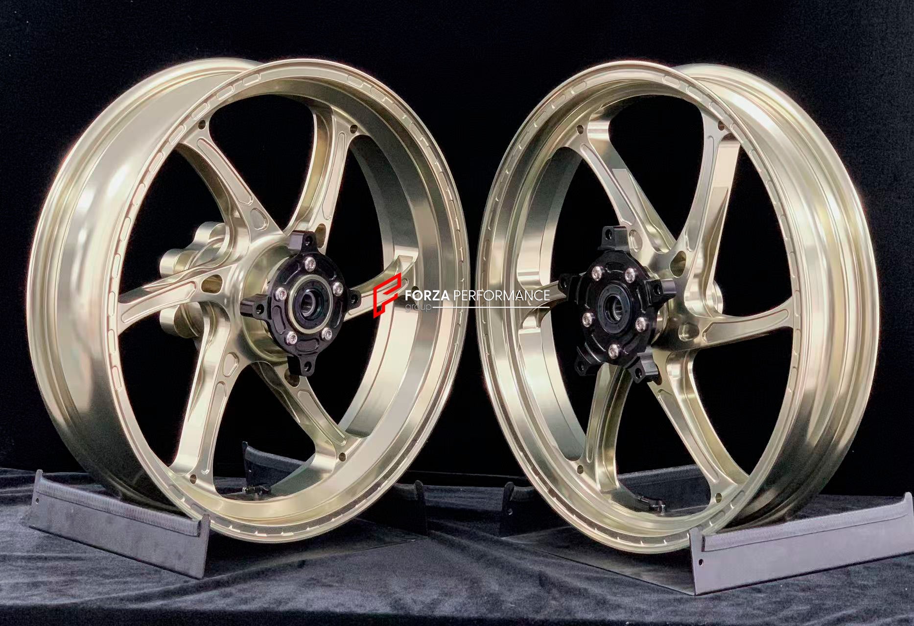 We manufacture premium quality forged motorcycle wheels rims for CFMOTO 450SR in any design, size, color.

Wheel sizes (motorcycle spec):

Front: 3.0 x 17

Rear: 4.0 x 17

Weight:

Front: 3.5 kg (7.72 lbs)

Rear: 4.55 kg (10.03 lbs)


Finishing: Gloss Bronze

Forza Performance Group engineers and manufactures each forged motorcycle wheel individually per order. This ensures precise fitment, uncompromised strength, and unique styling. Whether for racing, touring, or daily use — our wheels are built for both 