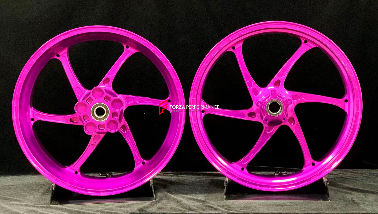 We manufacture premium quality forged motorcycle wheels rims for CFMOTO 800NK in any design, size, color.

Wheel sizes (motorcycle spec):

Front: 3.5 x 17

Rear: 4.5 x 17

Weight:

Front: 3.35 kg (7.38 lbs)

Rear: 4.65 kg (10.25 lbs)


Finishing: Gloss Pink

Forza Performance Group engineers and manufactures each forged motorcycle wheel individually per order. This ensures precise fitment, uncompromised strength, and unique styling. Whether for racing, touring, or daily use — our wheels are built for both p