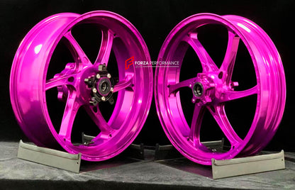 We manufacture premium quality forged motorcycle wheels rims for CFMOTO 800NK in any design, size, color.

Wheel sizes (motorcycle spec):

Front: 3.5 x 17

Rear: 4.5 x 17

Weight:

Front: 3.35 kg (7.38 lbs)

Rear: 4.65 kg (10.25 lbs)


Finishing: Gloss Pink

Forza Performance Group engineers and manufactures each forged motorcycle wheel individually per order. This ensures precise fitment, uncompromised strength, and unique styling. Whether for racing, touring, or daily use — our wheels are built for both p