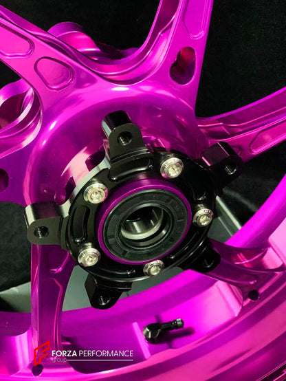 We manufacture premium quality forged motorcycle wheels rims for CFMOTO 800NK in any design, size, color.

Wheel sizes (motorcycle spec):

Front: 3.5 x 17

Rear: 4.5 x 17

Weight:

Front: 3.35 kg (7.38 lbs)

Rear: 4.65 kg (10.25 lbs)


Finishing: Gloss Pink

Forza Performance Group engineers and manufactures each forged motorcycle wheel individually per order. This ensures precise fitment, uncompromised strength, and unique styling. Whether for racing, touring, or daily use — our wheels are built for both p
