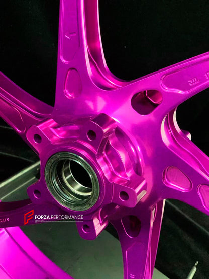 We manufacture premium quality forged motorcycle wheels rims for CFMOTO 800NK in any design, size, color.

Wheel sizes (motorcycle spec):

Front: 3.5 x 17

Rear: 4.5 x 17

Weight:

Front: 3.35 kg (7.38 lbs)

Rear: 4.65 kg (10.25 lbs)


Finishing: Gloss Pink

Forza Performance Group engineers and manufactures each forged motorcycle wheel individually per order. This ensures precise fitment, uncompromised strength, and unique styling. Whether for racing, touring, or daily use — our wheels are built for both p