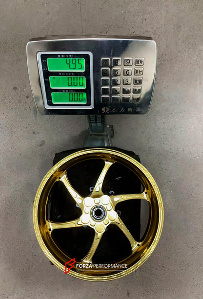 We manufacture premium quality forged motorcycle wheels rims for HONDA CB1300SP in any design, size, color.

Wheel sizes (motorcycle spec):

Front: 3.5 x 17

Rear: 5.5 x 17

Weight:

Front: 3.85 kg (8.49 lbs)

Rear: 4.95 kg (10.91 lbs)


Finishing: Gloss Gold

Forza Performance Group engineers and manufactures each forged motorcycle wheel individually per order. This ensures precise fitment, uncompromised strength, and unique styling. Whether for racing, touring, or daily use — our wheels are built for both