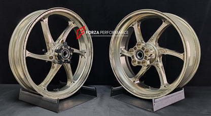 We manufacture premium quality forged motorcycle wheels rims for HONDA CBR1000RRR in any design, size, color.

Wheel sizes (motorcycle spec):

Front: 3.5 x 17

Rear: 6 x 17

Weight:

Front: 3.5 kg (7.72 lbs)

Rear: 4.5 kg (9.92 lbs)


Finishing: Gloss Bronze

Forza Performance Group engineers and manufactures each forged motorcycle wheel individually per order. This ensures precise fitment, uncompromised strength, and unique styling. Whether for racing, touring, or daily use — our wheels are built for both 