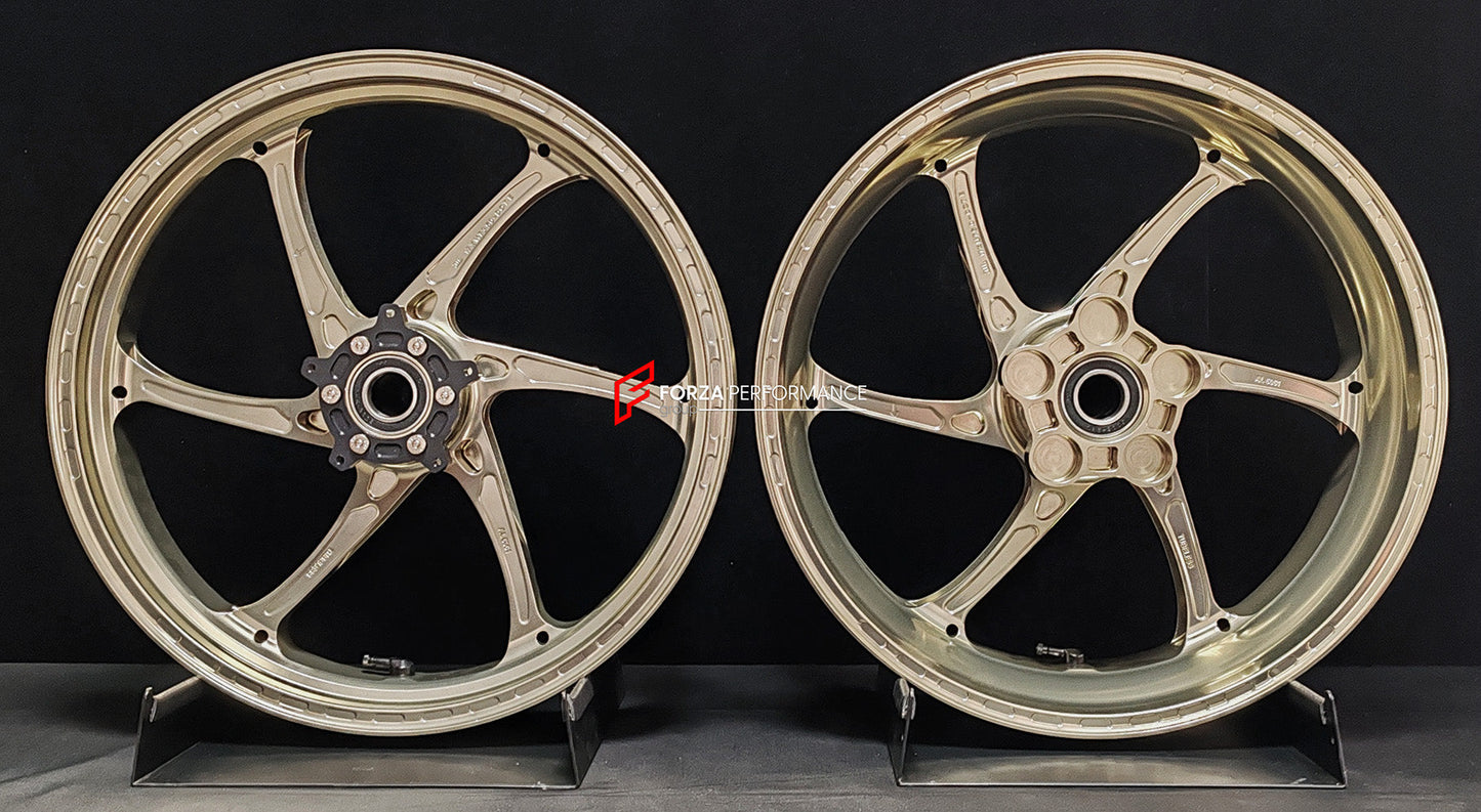 We manufacture premium quality forged motorcycle wheels rims for HONDA CBR1000RRR in any design, size, color.

Wheel sizes (motorcycle spec):

Front: 3.5 x 17

Rear: 6 x 17

Weight:

Front: 3.5 kg (7.72 lbs)

Rear: 4.5 kg (9.92 lbs)


Finishing: Gloss Bronze

Forza Performance Group engineers and manufactures each forged motorcycle wheel individually per order. This ensures precise fitment, uncompromised strength, and unique styling. Whether for racing, touring, or daily use — our wheels are built for both 