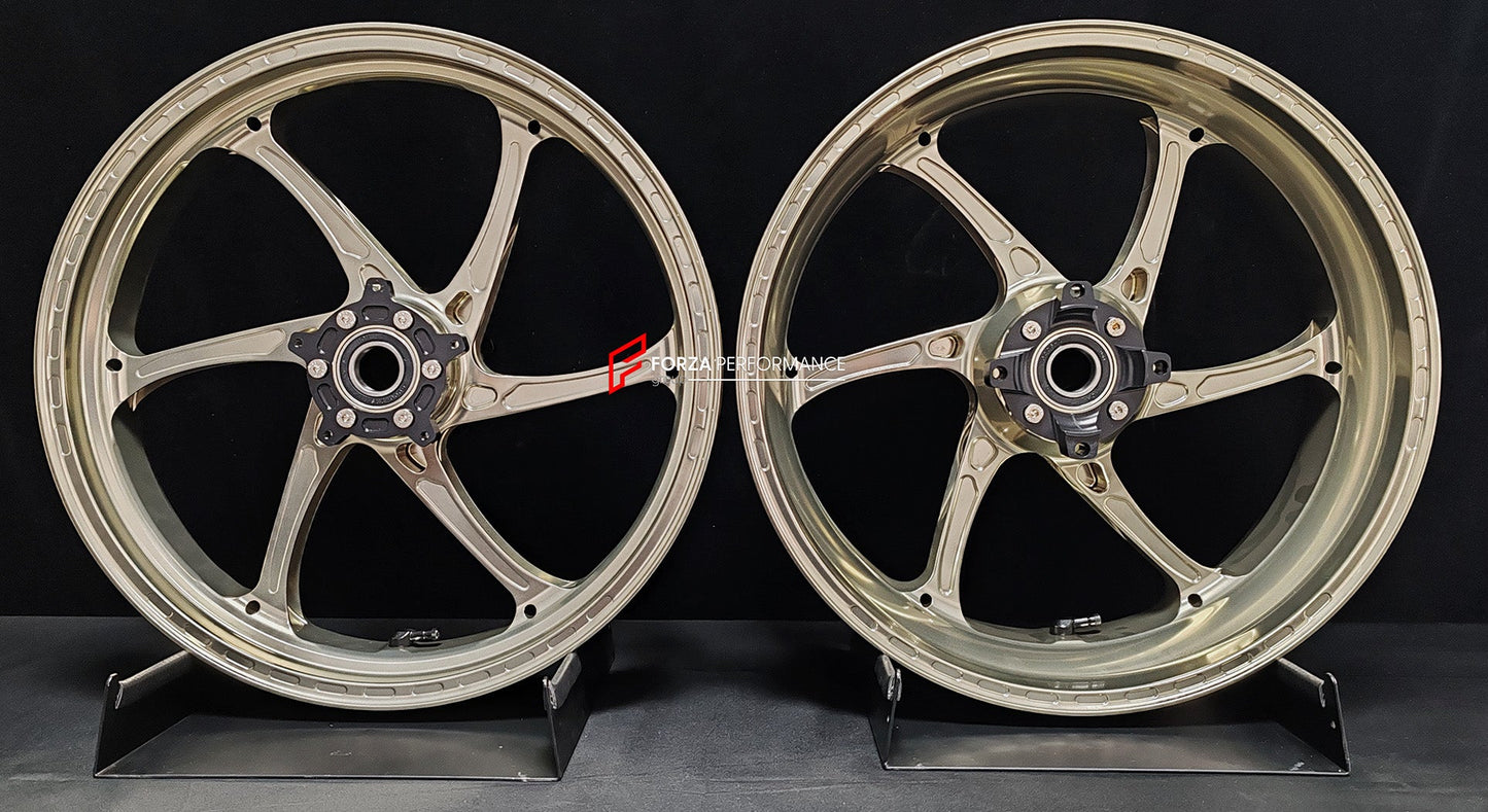 We manufacture premium quality forged motorcycle wheels rims for HONDA CBR1000RRR in any design, size, color.

Wheel sizes (motorcycle spec):

Front: 3.5 x 17

Rear: 6 x 17

Weight:

Front: 3.5 kg (7.72 lbs)

Rear: 4.5 kg (9.92 lbs)


Finishing: Gloss Bronze

Forza Performance Group engineers and manufactures each forged motorcycle wheel individually per order. This ensures precise fitment, uncompromised strength, and unique styling. Whether for racing, touring, or daily use — our wheels are built for both 