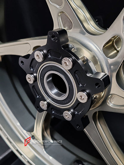 We manufacture premium quality forged motorcycle wheels rims for HONDA CBR1000RRR in any design, size, color.

Wheel sizes (motorcycle spec):

Front: 3.5 x 17

Rear: 6 x 17

Weight:

Front: 3.5 kg (7.72 lbs)

Rear: 4.5 kg (9.92 lbs)


Finishing: Gloss Bronze

Forza Performance Group engineers and manufactures each forged motorcycle wheel individually per order. This ensures precise fitment, uncompromised strength, and unique styling. Whether for racing, touring, or daily use — our wheels are built for both 