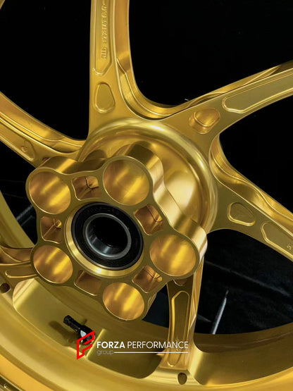 We manufacture premium quality forged motorcycle wheels rims for HONDA CBR1000RRR in any design, size, color.

Wheel sizes (motorcycle spec):

Front: 3.5 x 17

Rear: 6 x 17

Weight:

Front: 3.55 kg (7.83 lbs)

Rear: 4.55 kg (10.03 lbs)

Finishing: Satin Gold

Forza Performance Group engineers and manufactures each forged motorcycle wheel individually per order. This ensures precise fitment, uncompromised strength, and unique styling. Whether for racing, touring, or daily use — our wheels are built for both 