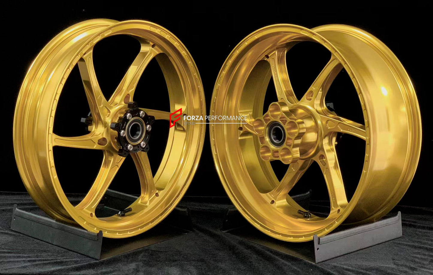 We manufacture premium quality forged motorcycle wheels rims for HONDA CBR1000RRR in any design, size, color.

Wheel sizes (motorcycle spec):

Front: 3.5 x 17

Rear: 6 x 17

Weight:

Front: 3.55 kg (7.83 lbs)

Rear: 4.55 kg (10.03 lbs)

Finishing: Satin Gold

Forza Performance Group engineers and manufactures each forged motorcycle wheel individually per order. This ensures precise fitment, uncompromised strength, and unique styling. Whether for racing, touring, or daily use — our wheels are built for both 