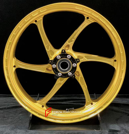 We manufacture premium quality forged motorcycle wheels rims for HONDA CBR1000RRR in any design, size, color.

Wheel sizes (motorcycle spec):

Front: 3.5 x 17

Rear: 6 x 17

Weight:

Front: 3.55 kg (7.83 lbs)

Rear: 4.55 kg (10.03 lbs)

Finishing: Satin Gold

Forza Performance Group engineers and manufactures each forged motorcycle wheel individually per order. This ensures precise fitment, uncompromised strength, and unique styling. Whether for racing, touring, or daily use — our wheels are built for both 