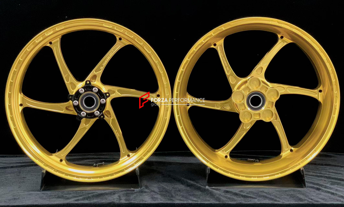 We manufacture premium quality forged motorcycle wheels rims for HONDA CBR1000RRR in any design, size, color.

Wheel sizes (motorcycle spec):

Front: 3.5 x 17

Rear: 6 x 17

Weight:

Front: 3.55 kg (7.83 lbs)

Rear: 4.55 kg (10.03 lbs)

Finishing: Satin Gold

Forza Performance Group engineers and manufactures each forged motorcycle wheel individually per order. This ensures precise fitment, uncompromised strength, and unique styling. Whether for racing, touring, or daily use — our wheels are built for both 
