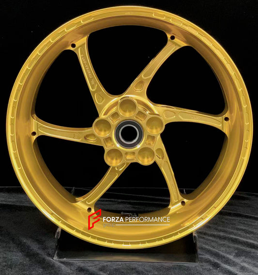 We manufacture premium quality forged motorcycle wheels rims for HONDA CBR1000RRR in any design, size, color.

Wheel sizes (motorcycle spec):

Front: 3.5 x 17

Rear: 6 x 17

Weight:

Front: 3.55 kg (7.83 lbs)

Rear: 4.55 kg (10.03 lbs)

Finishing: Satin Gold

Forza Performance Group engineers and manufactures each forged motorcycle wheel individually per order. This ensures precise fitment, uncompromised strength, and unique styling. Whether for racing, touring, or daily use — our wheels are built for both 