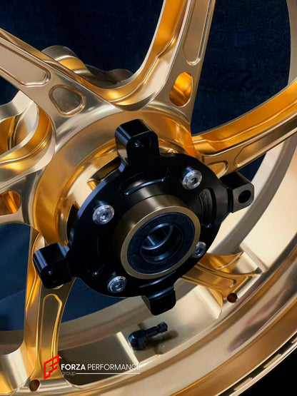 We manufacture premium quality forged motorcycle wheels rims for HONDA CBR650R in any design, size, color.

Wheel sizes (motorcycle spec):

Front: 3.5 x 17

Rear: 5.5 x 17

Weight:

Front: 3.9 kg (7.94 lbs)

Rear: 4.55 kg (10.58 lbs)


Finishing: Gloss Gold

Forza Performance Group engineers and manufactures each forged motorcycle wheel individually per order. This ensures precise fitment, uncompromised strength, and unique styling. Whether for racing, touring, or daily use — our wheels are built for both p