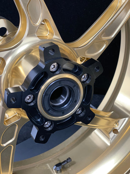 We manufacture premium quality forged motorcycle wheels rims for APRILIA RSV4 1100 1110 FACTORY in any design, size, color.

Wheel sizes (motorcycle spec):

Front: 3.5 x 17

Rear: 6.0 x 17

Weight:

Front: 3.45 kg (7.6 lbs)

Rear: 5.4 kg (11.9 lbs)


Finishing: Gloss Gold

Forza Performance Group engineers and manufactures each forged motorcycle wheel individually per order. This ensures precise fitment, uncompromised strength, and unique styling. Whether for racing, touring, or daily use — our wheels are b