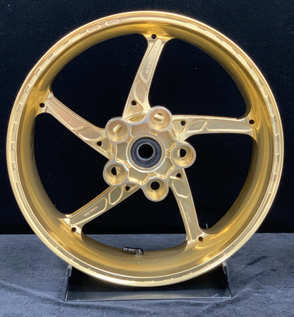 We manufacture premium quality forged motorcycle wheels rims for APRILIA RSV4 1100 1110 FACTORY in any design, size, color.

Wheel sizes (motorcycle spec):

Front: 3.5 x 17

Rear: 6.0 x 17

Weight:

Front: 3.45 kg (7.6 lbs)

Rear: 5.4 kg (11.9 lbs)


Finishing: Gloss Gold

Forza Performance Group engineers and manufactures each forged motorcycle wheel individually per order. This ensures precise fitment, uncompromised strength, and unique styling. Whether for racing, touring, or daily use — our wheels are b