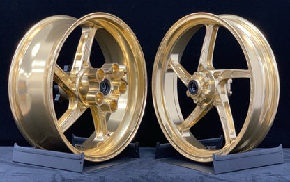 We manufacture premium quality forged motorcycle wheels rims for APRILIA RSV4 1100 1110 FACTORY in any design, size, color.

Wheel sizes (motorcycle spec):

Front: 3.5 x 17

Rear: 6.0 x 17

Weight:

Front: 3.45 kg (7.6 lbs)

Rear: 5.4 kg (11.9 lbs)


Finishing: Gloss Gold

Forza Performance Group engineers and manufactures each forged motorcycle wheel individually per order. This ensures precise fitment, uncompromised strength, and unique styling. Whether for racing, touring, or daily use — our wheels are b