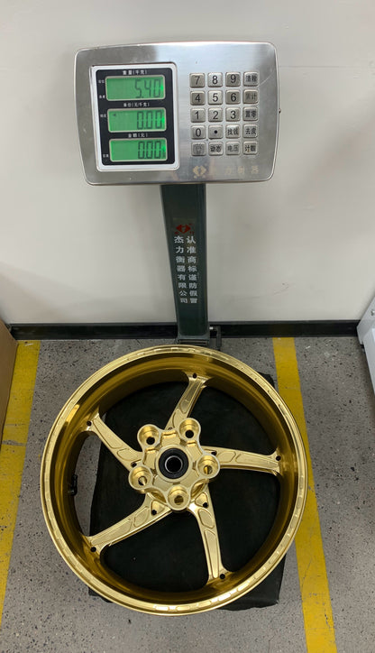 We manufacture premium quality forged motorcycle wheels rims for APRILIA RSV4 1100 1110 FACTORY in any design, size, color.

Wheel sizes (motorcycle spec):

Front: 3.5 x 17

Rear: 6.0 x 17

Weight:

Front: 3.45 kg (7.6 lbs)

Rear: 5.4 kg (11.9 lbs)


Finishing: Gloss Gold

Forza Performance Group engineers and manufactures each forged motorcycle wheel individually per order. This ensures precise fitment, uncompromised strength, and unique styling. Whether for racing, touring, or daily use — our wheels are b