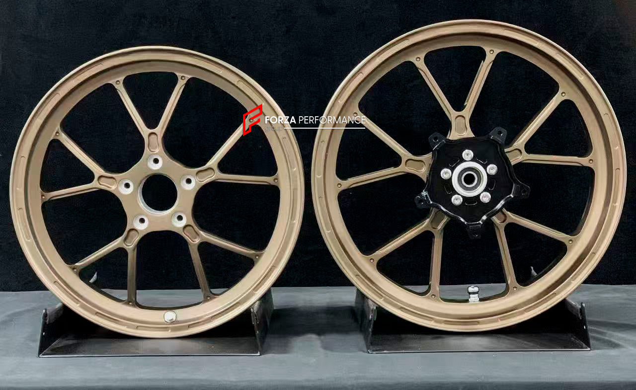 We manufacture premium quality forged motorcycle wheels rims for APRILIA SRMAX 125 300 250 HPE in any design, size, color.

Wheel sizes (motorcycle spec):

Front: 3.0 x 15

Rear: 4.0 x 14

Weight:

Front: 3.65 kg (8.05 lbs)

Rear: 2.5 kg (5.51 lbs)


Finishing: Satin Bronze

Forza Performance Group engineers and manufactures each forged motorcycle wheel individually per order. This ensures precise fitment, uncompromised strength, and unique styling. Whether for racing, touring, or daily use — our wheels are