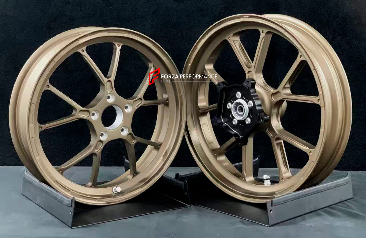 We manufacture premium quality forged motorcycle wheels rims for APRILIA SRMAX 125 300 250 HPE in any design, size, color.

Wheel sizes (motorcycle spec):

Front: 3.0 x 15

Rear: 4.0 x 14

Weight:

Front: 3.65 kg (8.05 lbs)

Rear: 2.5 kg (5.51 lbs)


Finishing: Satin Bronze

Forza Performance Group engineers and manufactures each forged motorcycle wheel individually per order. This ensures precise fitment, uncompromised strength, and unique styling. Whether for racing, touring, or daily use — our wheels are