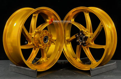 We manufacture premium quality forged motorcycle wheels rims for HONDA CBR1000RRR in any design, size, color.

Wheel sizes (motorcycle spec):

Front: 3.5 x 17

Rear: 6 x 17

Weight:

Front: 3.95 kg (8.71 lbs)

Rear: 4.75 kg (10.47 lbs)


Finishing: Gloss Gold

Forza Performance Group engineers and manufactures each forged motorcycle wheel individually per order. This ensures precise fitment, uncompromised strength, and unique styling. Whether for racing, touring, or daily use — our wheels are built for both