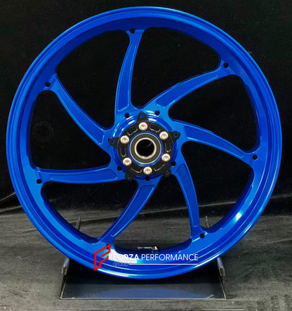 We manufacture premium quality forged motorcycle wheels rims for HONDA CBR1000RRR in any design, size, color.

Wheel sizes (motorcycle spec):

Front: 3.5 x 17

Rear: 6 x 17

Weight:

Front: 3.9 kg (8.6 lbs)

Rear: 4.65 kg (10.25 lbs)

Finishing: Gloss Blue

Forza Performance Group engineers and manufactures each forged motorcycle wheel individually per order. This ensures precise fitment, uncompromised strength, and unique styling. Whether for racing, touring, or daily use — our wheels are built for both pe