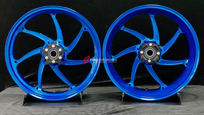 We manufacture premium quality forged motorcycle wheels rims for HONDA CBR1000RRR in any design, size, color.

Wheel sizes (motorcycle spec):

Front: 3.5 x 17

Rear: 6 x 17

Weight:

Front: 3.9 kg (8.6 lbs)

Rear: 4.65 kg (10.25 lbs)

Finishing: Gloss Blue

Forza Performance Group engineers and manufactures each forged motorcycle wheel individually per order. This ensures precise fitment, uncompromised strength, and unique styling. Whether for racing, touring, or daily use — our wheels are built for both pe