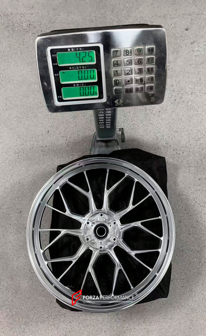 We manufacture premium quality forged motorcycle wheels rims for BMW S1000RR M1000RR in any design, size, color.

Wheel sizes (motorcycle spec):

Front: 3.5 x 17

Rear: 6 x 17

Weight:

Front: 4.25 kg (9.37 lbs)

Rear: 5.1 kg (11.24 lbs)


Finishing: Gloss Silver

Forza Performance Group engineers and manufactures each forged motorcycle wheel individually per order. This ensures precise fitment, uncompromised strength, and unique styling. Whether for racing, touring, or daily use — our wheels are built for 