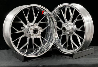 We manufacture premium quality forged motorcycle wheels rims for BMW S1000RR M1000RR in any design, size, color.

Wheel sizes (motorcycle spec):

Front: 3.5 x 17

Rear: 6 x 17

Weight:

Front: 4.25 kg (9.37 lbs)

Rear: 5.1 kg (11.24 lbs)


Finishing: Gloss Silver

Forza Performance Group engineers and manufactures each forged motorcycle wheel individually per order. This ensures precise fitment, uncompromised strength, and unique styling. Whether for racing, touring, or daily use — our wheels are built for 