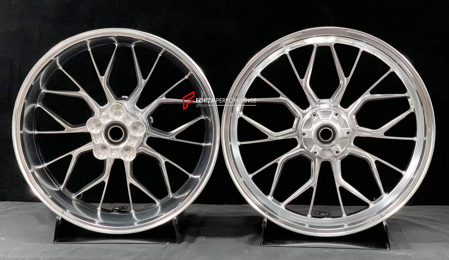 We manufacture premium quality forged motorcycle wheels rims for BMW S1000RR M1000RR in any design, size, color.

Wheel sizes (motorcycle spec):

Front: 3.5 x 17

Rear: 6 x 17

Weight:

Front: 4.25 kg (9.37 lbs)

Rear: 5.1 kg (11.24 lbs)


Finishing: Gloss Silver

Forza Performance Group engineers and manufactures each forged motorcycle wheel individually per order. This ensures precise fitment, uncompromised strength, and unique styling. Whether for racing, touring, or daily use — our wheels are built for 