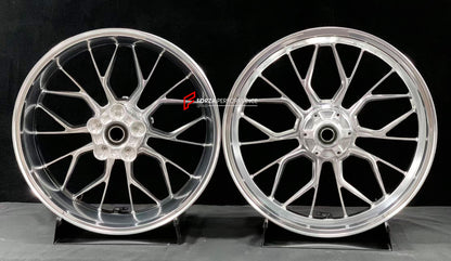We manufacture premium quality forged motorcycle wheels rims for BMW S1000RR M1000RR in any design, size, color.

Wheel sizes (motorcycle spec):

Front: 3.5 x 17

Rear: 6 x 17

Weight:

Front: 4.25 kg (9.37 lbs)

Rear: 5.1 kg (11.24 lbs)


Finishing: Gloss Silver

Forza Performance Group engineers and manufactures each forged motorcycle wheel individually per order. This ensures precise fitment, uncompromised strength, and unique styling. Whether for racing, touring, or daily use — our wheels are built for 