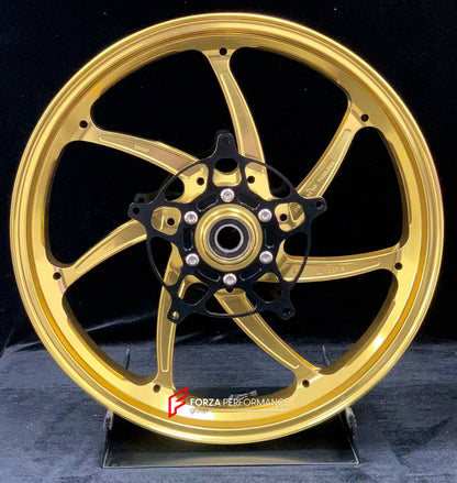 We manufacture premium quality forged motorcycle wheels rims for S1000RR M1000RR in any design, size, color.

Wheel sizes (motorcycle spec):

Front: 3.5 x 17

Rear: 6 x 17

Weight:

Front: 4.35 kg (9.59 lbs)

Rear: 4.85 kg (10.69lbs)

Finishing: Gloss Gold

Forza Performance Group engineers and manufactures each forged motorcycle wheel individually per order. This ensures precise fitment, uncompromised strength, and unique styling. Whether for racing, touring, or daily use — our wheels are built for both pe