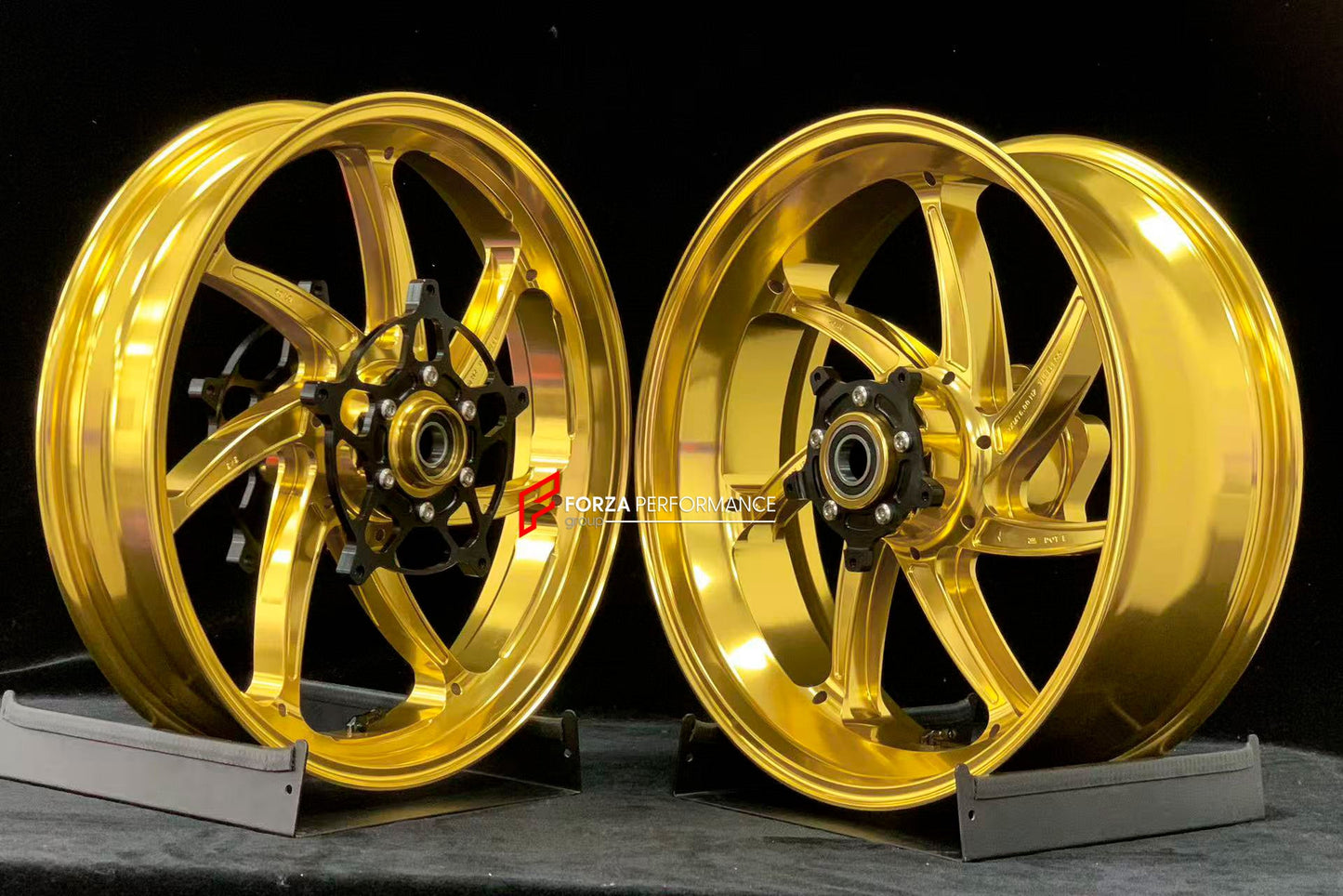 We manufacture premium quality forged motorcycle wheels rims for S1000RR M1000RR in any design, size, color.

Wheel sizes (motorcycle spec):

Front: 3.5 x 17

Rear: 6 x 17

Weight:

Front: 4.35 kg (9.59 lbs)

Rear: 4.85 kg (10.69lbs)

Finishing: Gloss Gold

Forza Performance Group engineers and manufactures each forged motorcycle wheel individually per order. This ensures precise fitment, uncompromised strength, and unique styling. Whether for racing, touring, or daily use — our wheels are built for both pe
