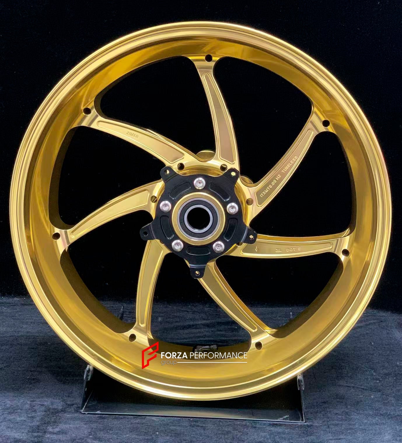 We manufacture premium quality forged motorcycle wheels rims for S1000RR M1000RR in any design, size, color.

Wheel sizes (motorcycle spec):

Front: 3.5 x 17

Rear: 6 x 17

Weight:

Front: 4.35 kg (9.59 lbs)

Rear: 4.85 kg (10.69lbs)

Finishing: Gloss Gold

Forza Performance Group engineers and manufactures each forged motorcycle wheel individually per order. This ensures precise fitment, uncompromised strength, and unique styling. Whether for racing, touring, or daily use — our wheels are built for both pe