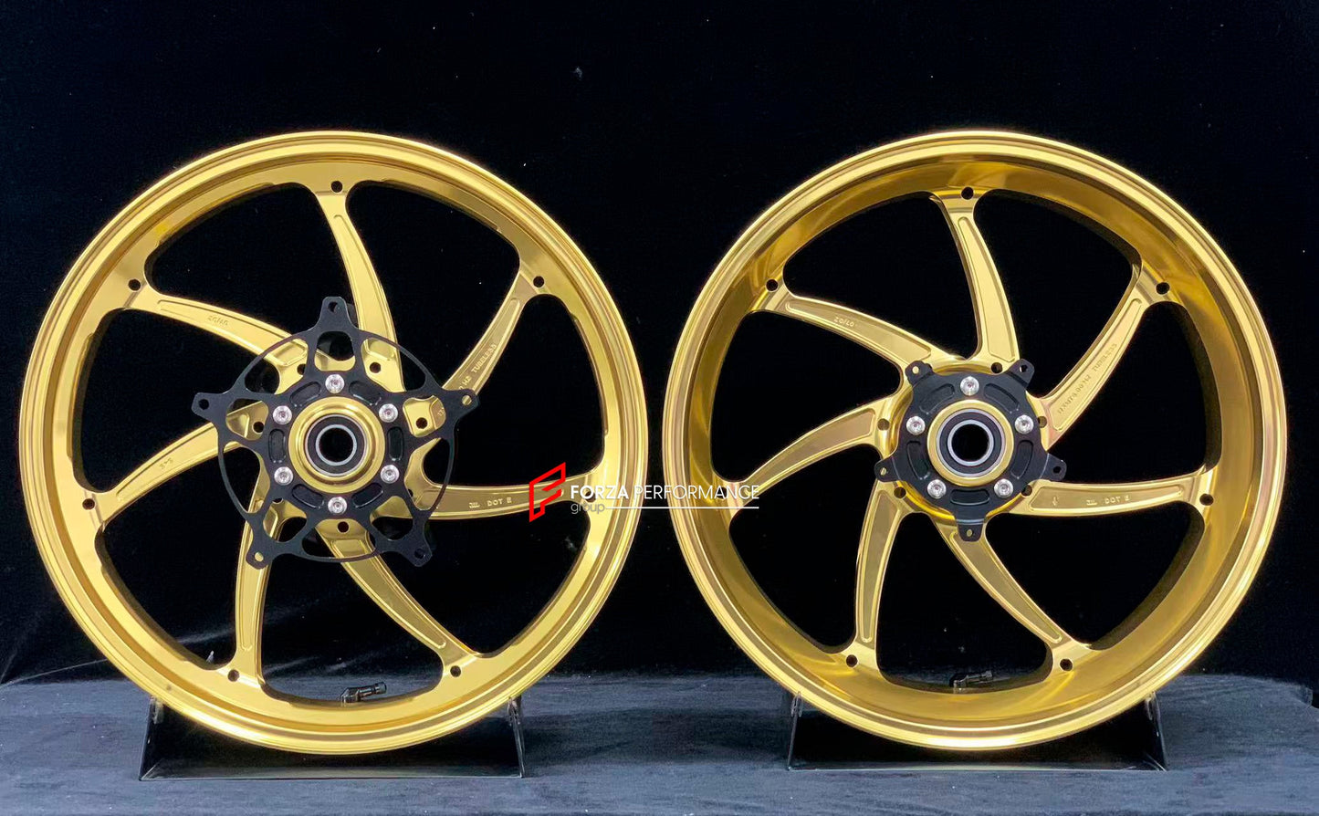 We manufacture premium quality forged motorcycle wheels rims for S1000RR M1000RR in any design, size, color.

Wheel sizes (motorcycle spec):

Front: 3.5 x 17

Rear: 6 x 17

Weight:

Front: 4.35 kg (9.59 lbs)

Rear: 4.85 kg (10.69lbs)

Finishing: Gloss Gold

Forza Performance Group engineers and manufactures each forged motorcycle wheel individually per order. This ensures precise fitment, uncompromised strength, and unique styling. Whether for racing, touring, or daily use — our wheels are built for both pe