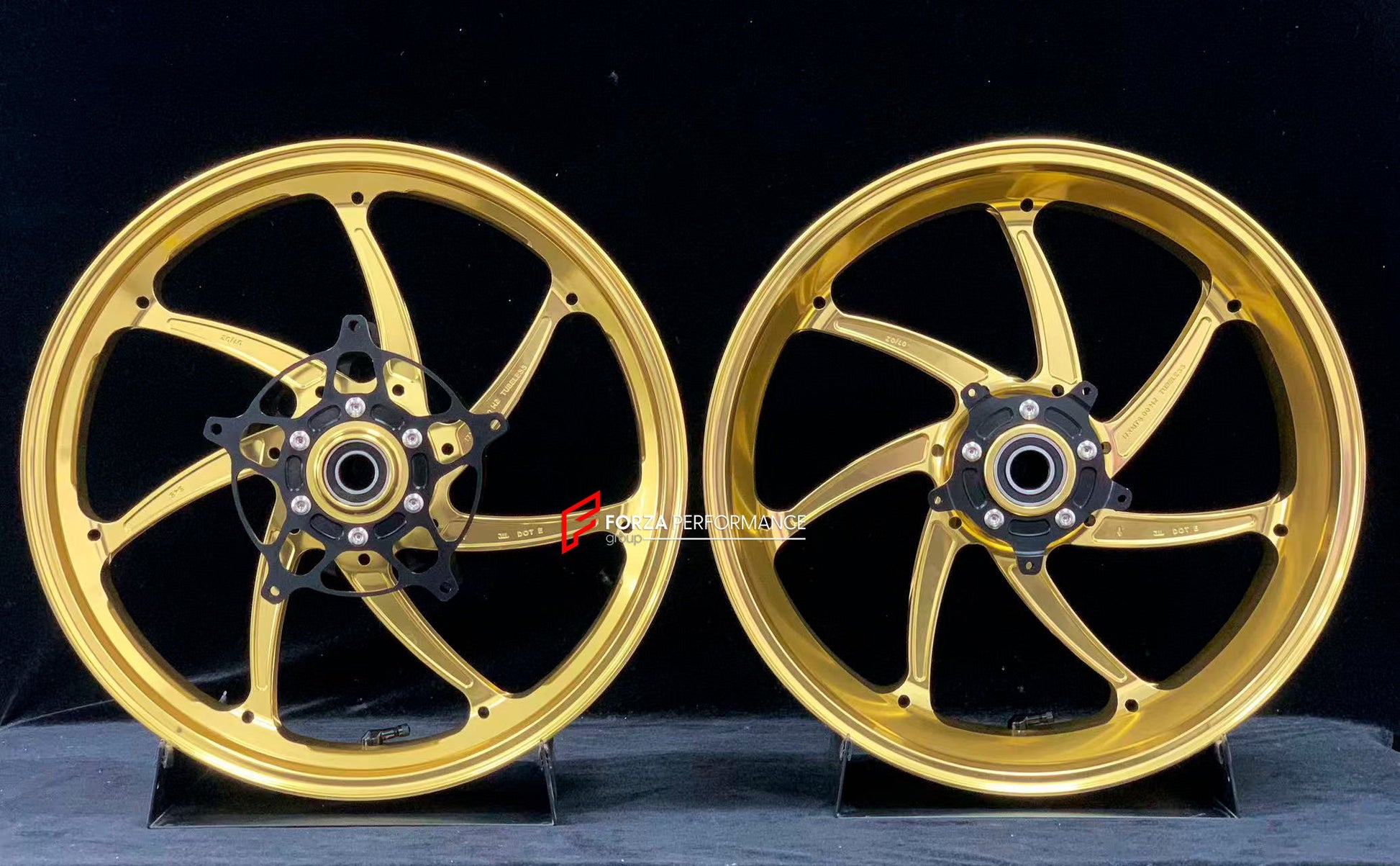 We manufacture premium quality forged motorcycle wheels rims for S1000RR M1000RR in any design, size, color.

Wheel sizes (motorcycle spec):

Front: 3.5 x 17

Rear: 6 x 17

Weight:

Front: 4.35 kg (9.59 lbs)

Rear: 4.85 kg (10.69lbs)

Finishing: Gloss Gold

Forza Performance Group engineers and manufactures each forged motorcycle wheel individually per order. This ensures precise fitment, uncompromised strength, and unique styling. Whether for racing, touring, or daily use — our wheels are built for both pe