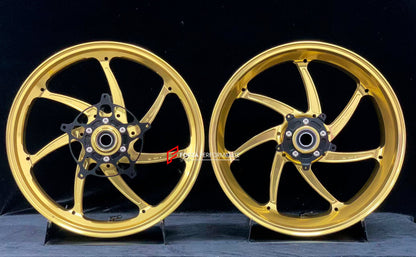 We manufacture premium quality forged motorcycle wheels rims for S1000RR M1000RR in any design, size, color.

Wheel sizes (motorcycle spec):

Front: 3.5 x 17

Rear: 6 x 17

Weight:

Front: 4.35 kg (9.59 lbs)

Rear: 4.85 kg (10.69lbs)

Finishing: Gloss Gold

Forza Performance Group engineers and manufactures each forged motorcycle wheel individually per order. This ensures precise fitment, uncompromised strength, and unique styling. Whether for racing, touring, or daily use — our wheels are built for both pe