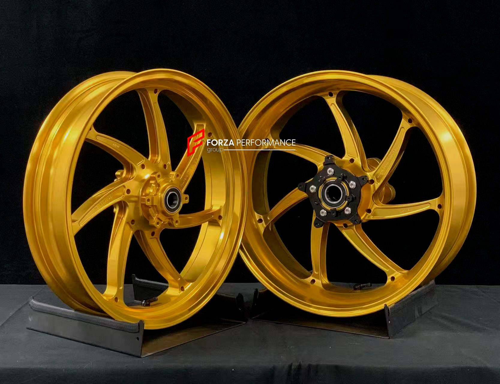 We manufacture premium quality forged motorcycle wheels rims for BMW S1000RR M1000RR in any design, size, color.

Wheel sizes (motorcycle spec):

Front: 3.5 x 17

Rear: 6 x 17

Weight:

Front: 3.6 kg (7.94 lbs)

Rear: 4.45 kg (9.81 lbs)

Finishing: Gloss Gold

Forza Performance Group engineers and manufactures each forged motorcycle wheel individually per order. This ensures precise fitment, uncompromised strength, and unique styling. Whether for racing, touring, or daily use — our wheels are built for both