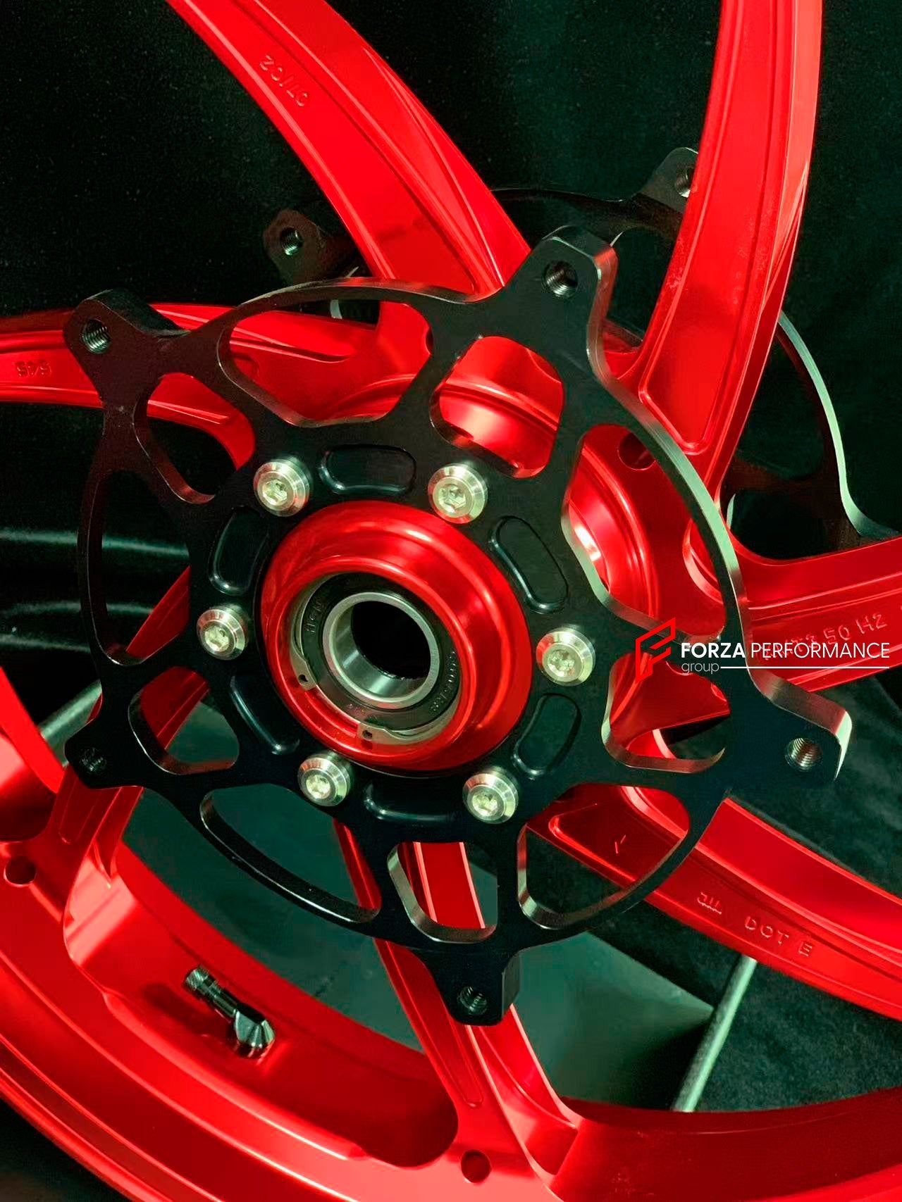We manufacture premium quality forged motorcycle wheels rims for S1000RR M1000RR in any design, size, color.

Wheel sizes (motorcycle spec):

Front: 3.5 x 17

Rear: 6 x 17

Weight:

Front: 4.4 kg (9.59 lbs)

Rear: 4.85 kg (10.69lbs)

Finishing: Gloss Red

Forza Performance Group engineers and manufactures each forged motorcycle wheel individually per order. This ensures precise fitment, uncompromised strength, and unique styling. Whether for racing, touring, or daily use — our wheels are built for both perf