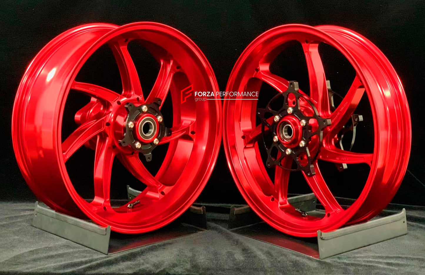 We manufacture premium quality forged motorcycle wheels rims for S1000RR M1000RR in any design, size, color.

Wheel sizes (motorcycle spec):

Front: 3.5 x 17

Rear: 6 x 17

Weight:

Front: 4.4 kg (9.59 lbs)

Rear: 4.85 kg (10.69lbs)

Finishing: Gloss Red

Forza Performance Group engineers and manufactures each forged motorcycle wheel individually per order. This ensures precise fitment, uncompromised strength, and unique styling. Whether for racing, touring, or daily use — our wheels are built for both perf