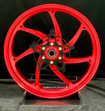 We manufacture premium quality forged motorcycle wheels rims for S1000RR M1000RR in any design, size, color.

Wheel sizes (motorcycle spec):

Front: 3.5 x 17

Rear: 6 x 17

Weight:

Front: 4.4 kg (9.59 lbs)

Rear: 4.85 kg (10.69lbs)

Finishing: Gloss Red

Forza Performance Group engineers and manufactures each forged motorcycle wheel individually per order. This ensures precise fitment, uncompromised strength, and unique styling. Whether for racing, touring, or daily use — our wheels are built for both perf
