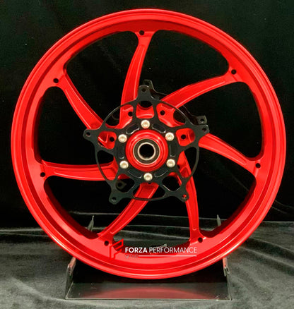 We manufacture premium quality forged motorcycle wheels rims for S1000RR M1000RR in any design, size, color.

Wheel sizes (motorcycle spec):

Front: 3.5 x 17

Rear: 6 x 17

Weight:

Front: 4.4 kg (9.59 lbs)

Rear: 4.85 kg (10.69lbs)

Finishing: Gloss Red

Forza Performance Group engineers and manufactures each forged motorcycle wheel individually per order. This ensures precise fitment, uncompromised strength, and unique styling. Whether for racing, touring, or daily use — our wheels are built for both perf