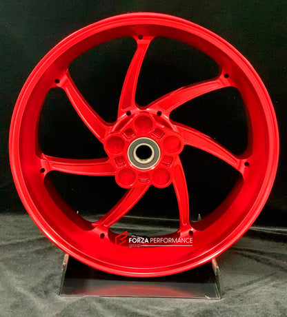 We manufacture premium quality forged motorcycle wheels rims for S1000RR M1000RR in any design, size, color.

Wheel sizes (motorcycle spec):

Front: 3.5 x 17

Rear: 6 x 17

Weight:

Front: 4.4 kg (9.59 lbs)

Rear: 4.85 kg (10.69lbs)

Finishing: Gloss Red

Forza Performance Group engineers and manufactures each forged motorcycle wheel individually per order. This ensures precise fitment, uncompromised strength, and unique styling. Whether for racing, touring, or daily use — our wheels are built for both perf